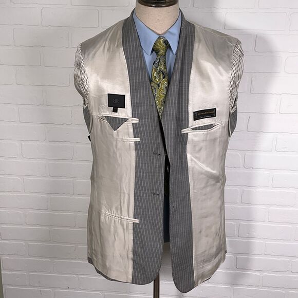 Banana Republic Blazer Men 44R Gray Pinstripe Trabaldo Togna Wool Cashmere - Picture 7 of 15